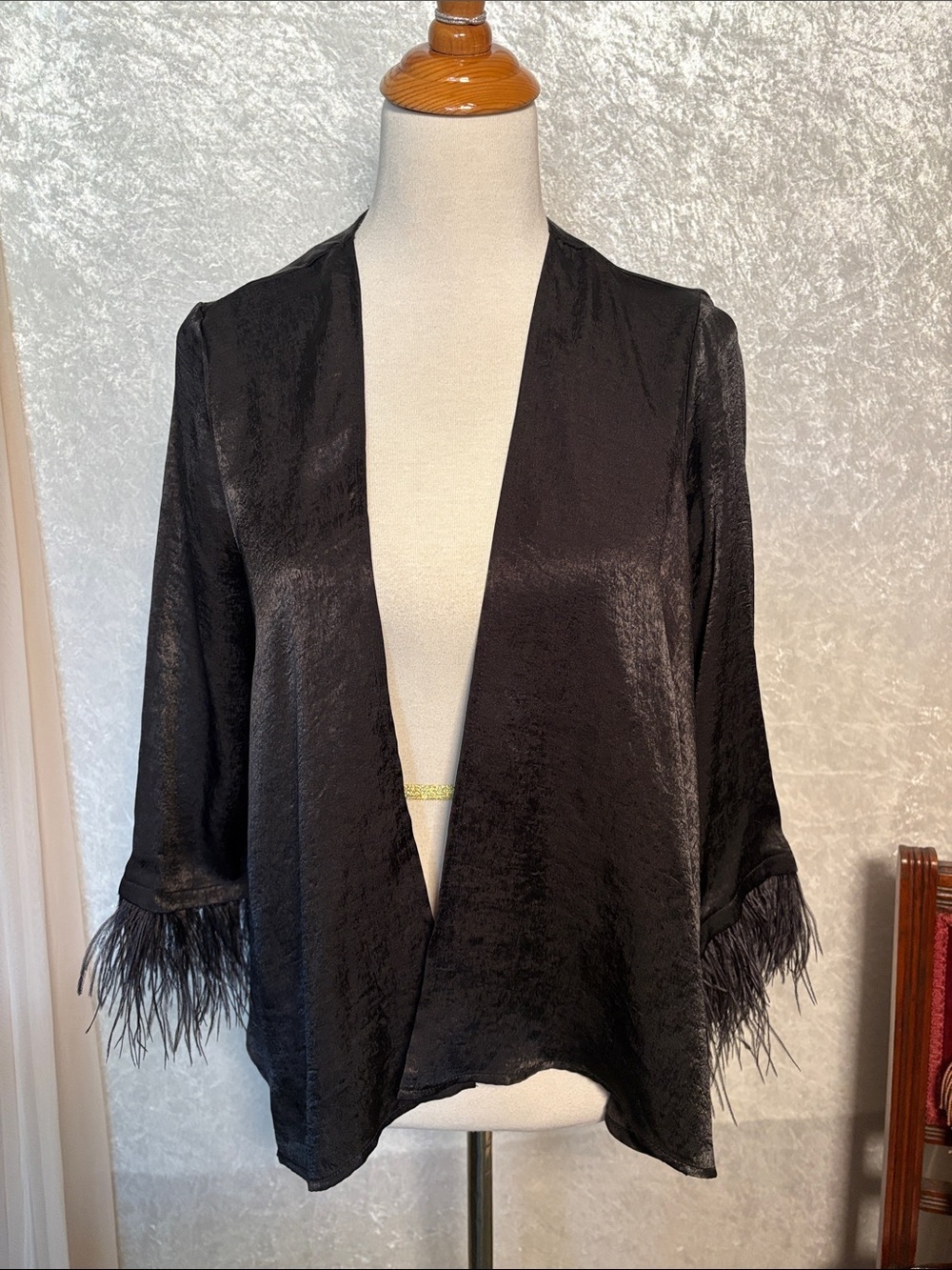 W5 Black Feather-cuff open front brazer Size  S/M